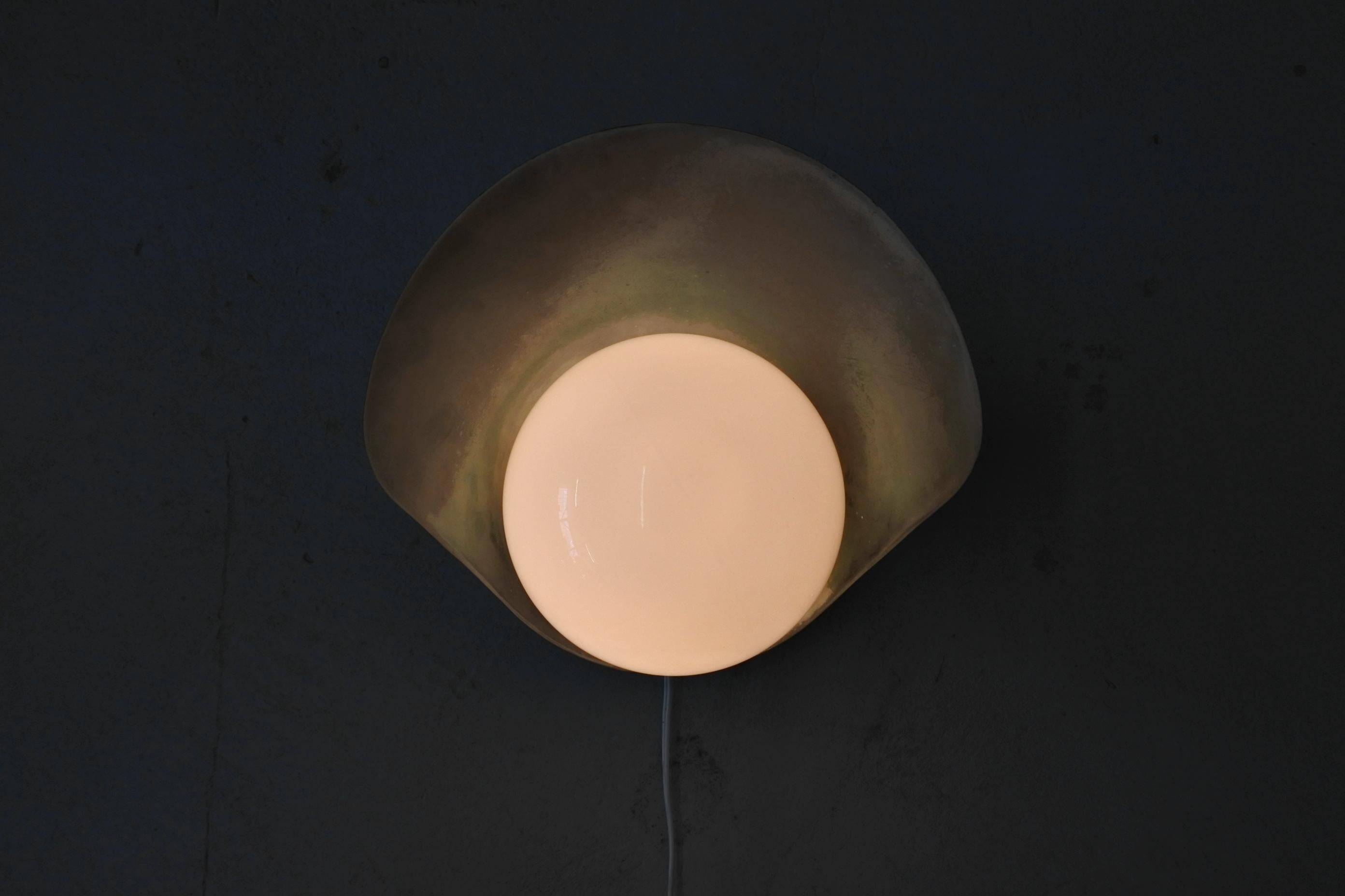 Paavo Tynell & Idman, Copper and Opaline Glass Wall Lamp, Finland, 1950s 3