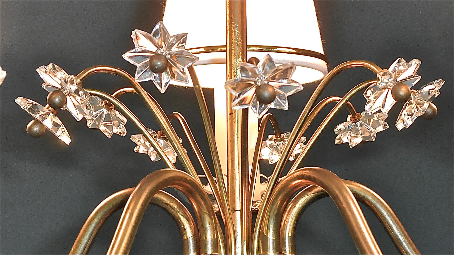 Rare Midcentury Crystal Glass Brass Flower Chandelier Josef Frank Style, 1950s For Sale 8