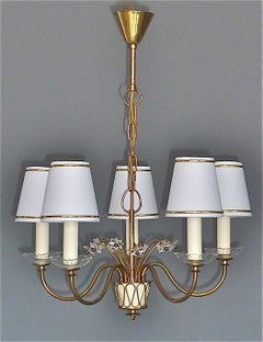 Seltener Midcentury-Kronleuchter aus Kristallglas und Messing mit Blumen im Josef-Frank-Stil, 1950er Jahre