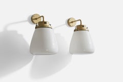 Paavo Tynell, Large Wall Lights, Metal, Glass, Finland, 1930s