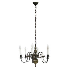 Paavo Tynell Model 1801 Five-Arm Brass Chandelier for Taito Oy, Finland, 1930s