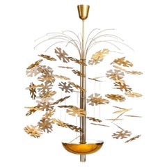 Luminaire de plafond en laiton « Snowflake » (modèle 9041) de Paavo Tynell, Taito Oy, Finlande, années 1950