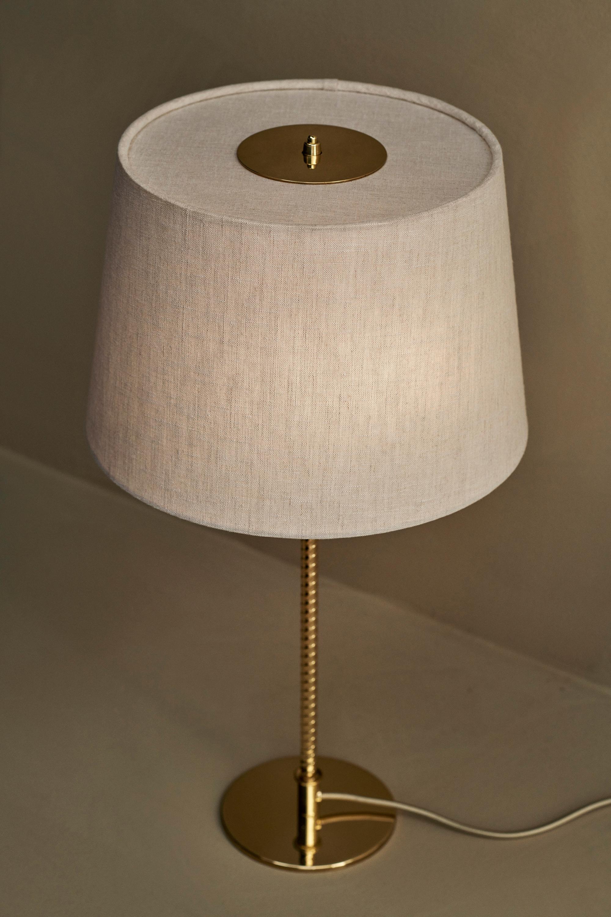 Scandinavian Modern Paavo Tynell Model 9205 Canvas and Brass Table Lamp for GUBI  For Sale