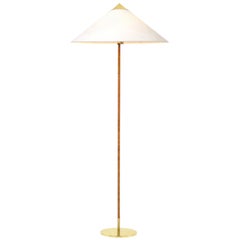Paavo Tynell Model '9602' Brass and Rattan Floor Lamp with Canvas Shade for GUBI