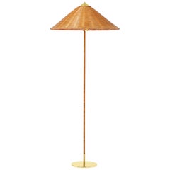 Paavo Tynell Model '9602' Brass and Rattan Floor Lamp with Wicker Shade for GUBI