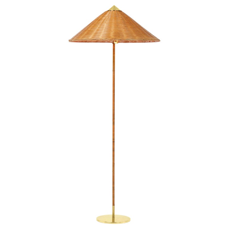 Paavo Tynell Model 9602 Floor Lamp with Wicker Shade For Sale