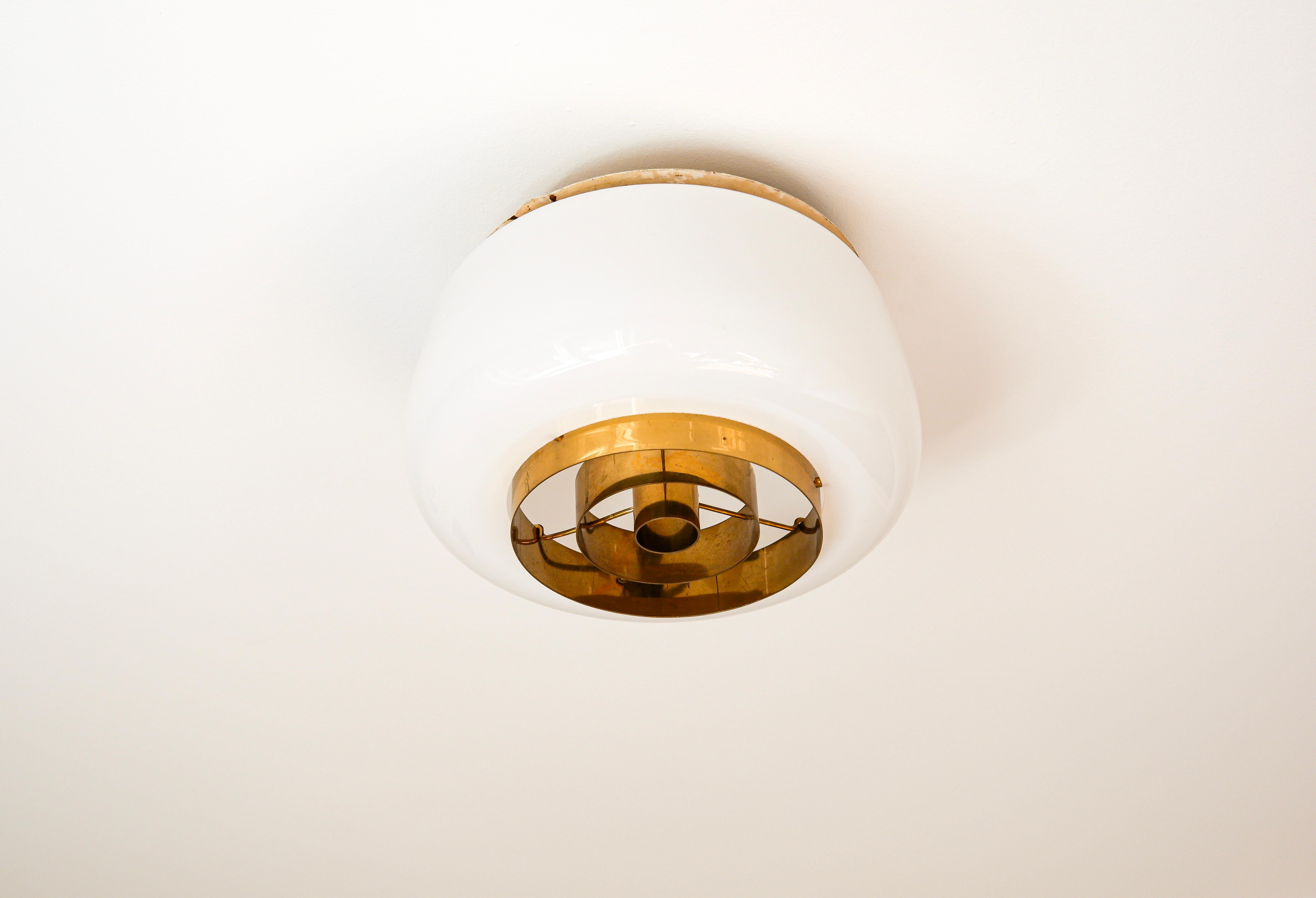 Paavo Tynell model H2-70 for Idman, Opal glass & brass, 1955. 2