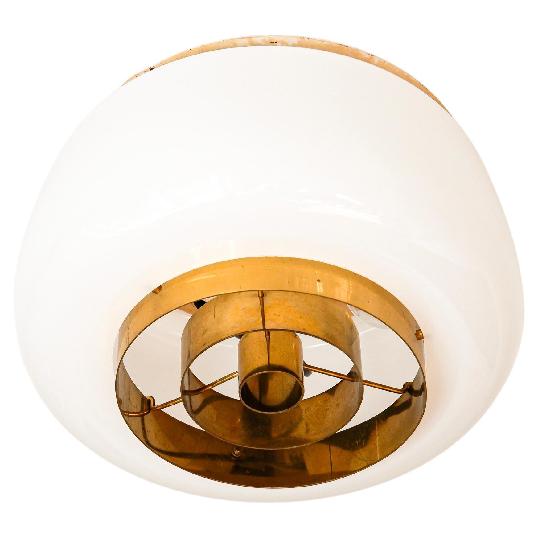 Scandinavian Modern Paavo Tynell model H2-70 for Idman, Opal glass & brass, 1955.