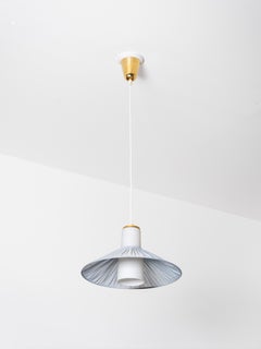 Paavo Tynell Model K3-44 Pendant in Glass, Brass & Fabric, Idman, Finland, 1950s