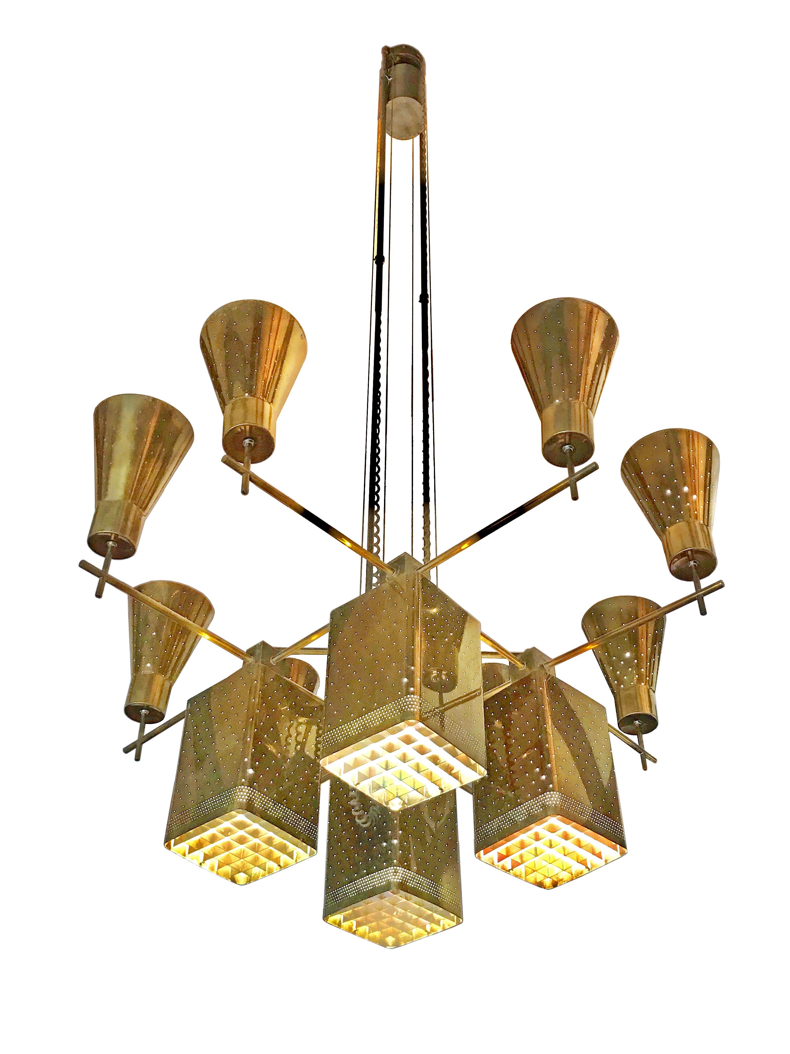 A true treasure.

Available at this time, a monumental chandelier for a private entertainment hall designed by Paavo Tynell. One of 2 available. Located in a historically important Estate, these chandeliers were witness to many family dinners,