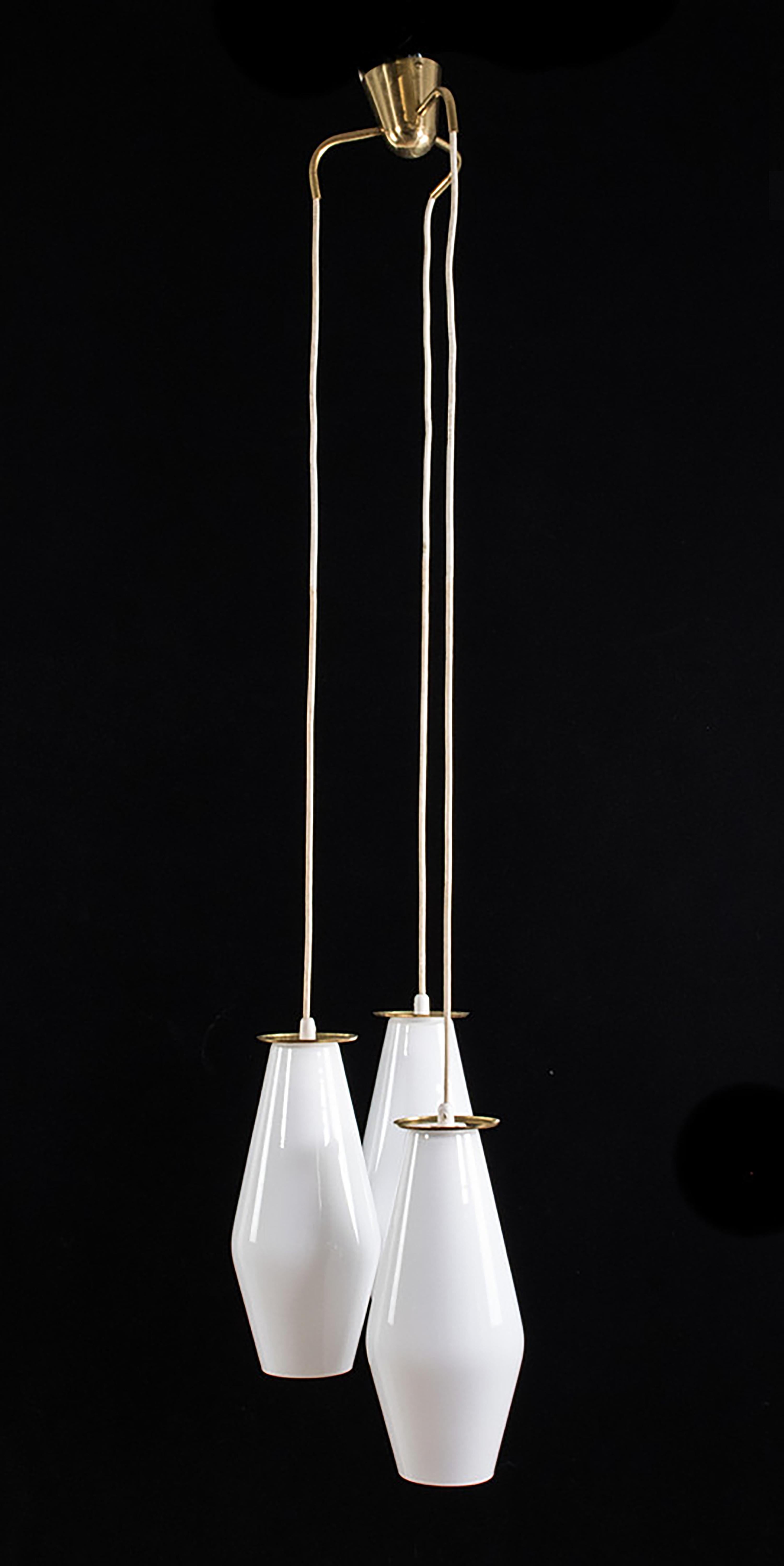 Finnish Paavo Tynell Opaline Glass Pendant Lamp For Sale