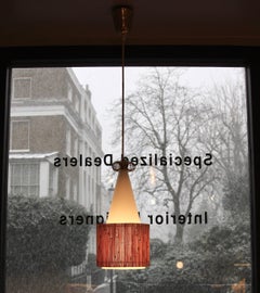 Paavo Tynell Opaline Glass, Straw & Brass Pendant Ceiling Light, Taito Oy, 1950s