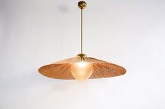 Paavo Tynell oversized model 1092 for Taito, brass Opal & wood straw circa 1940