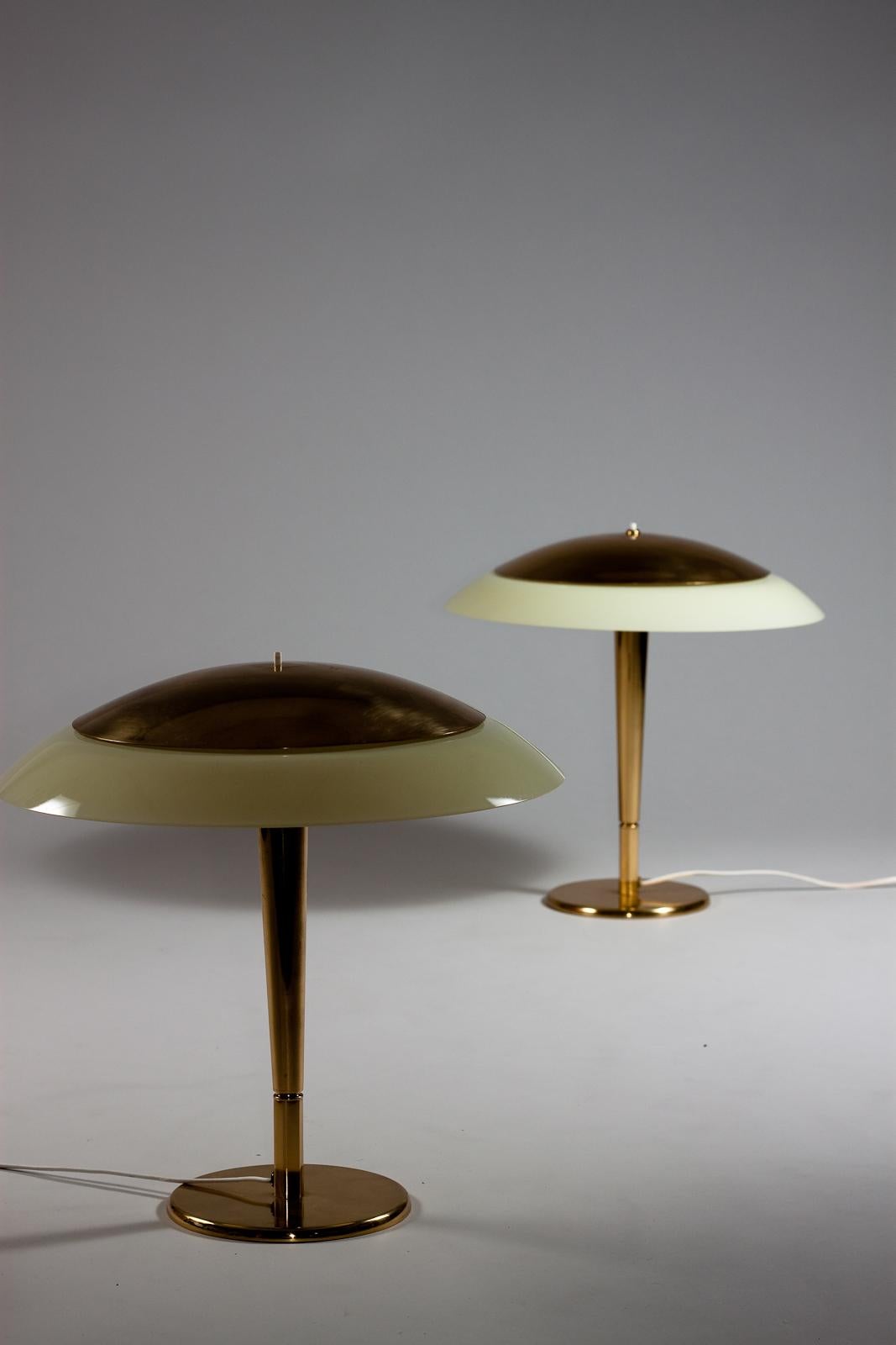 Finnish Paavo Tynell, pair of 1940/50's brass desk lamps, Taito Oy