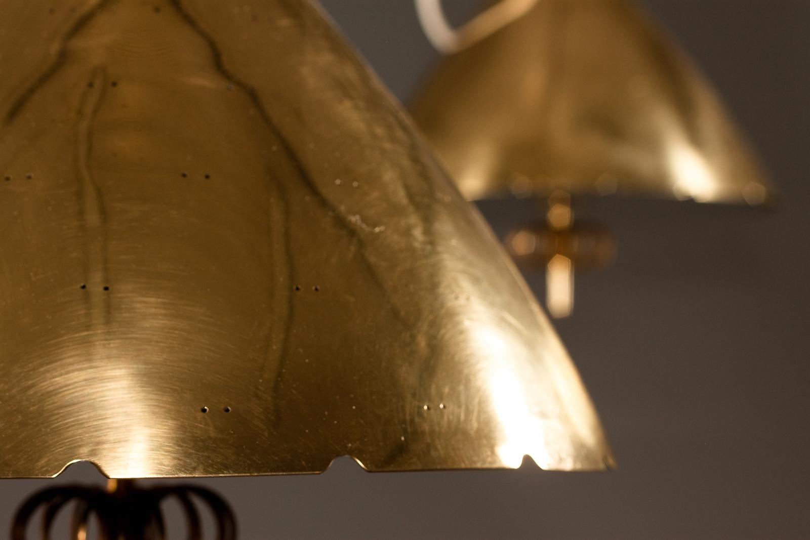 Paavo Tynell, pair of 1940's brass counterweight pendant lamps, Taito Oy 11