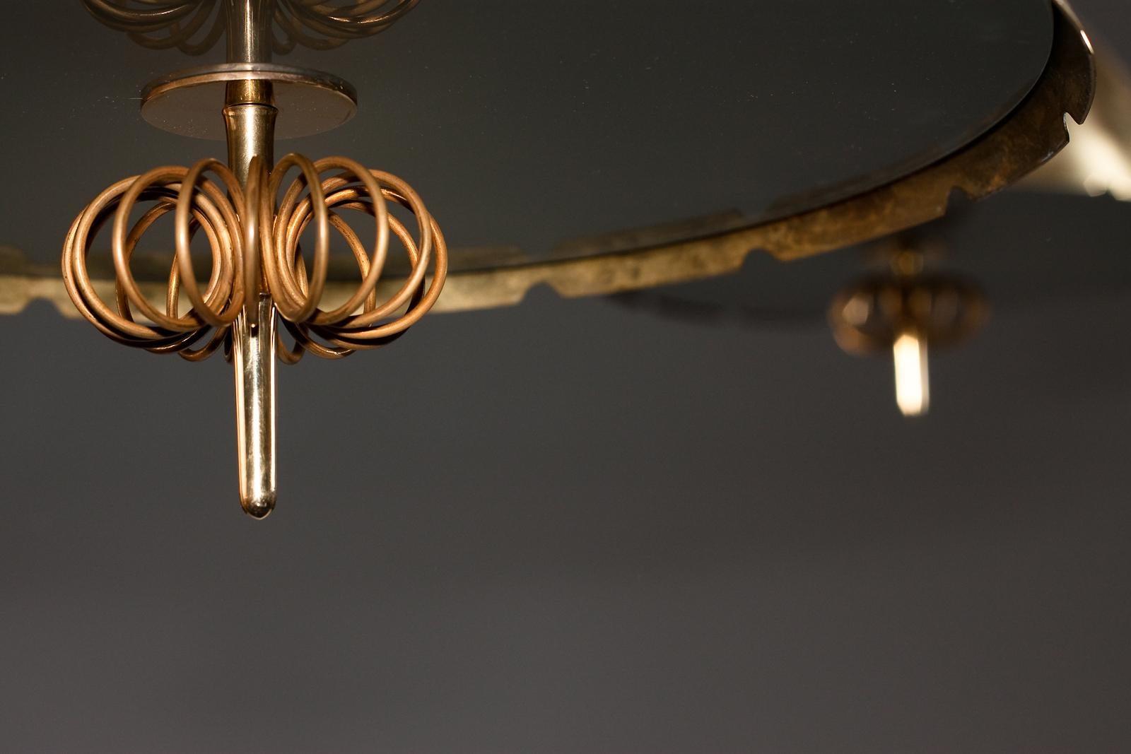 Paavo Tynell, pair of 1940's brass counterweight pendant lamps, Taito Oy 12