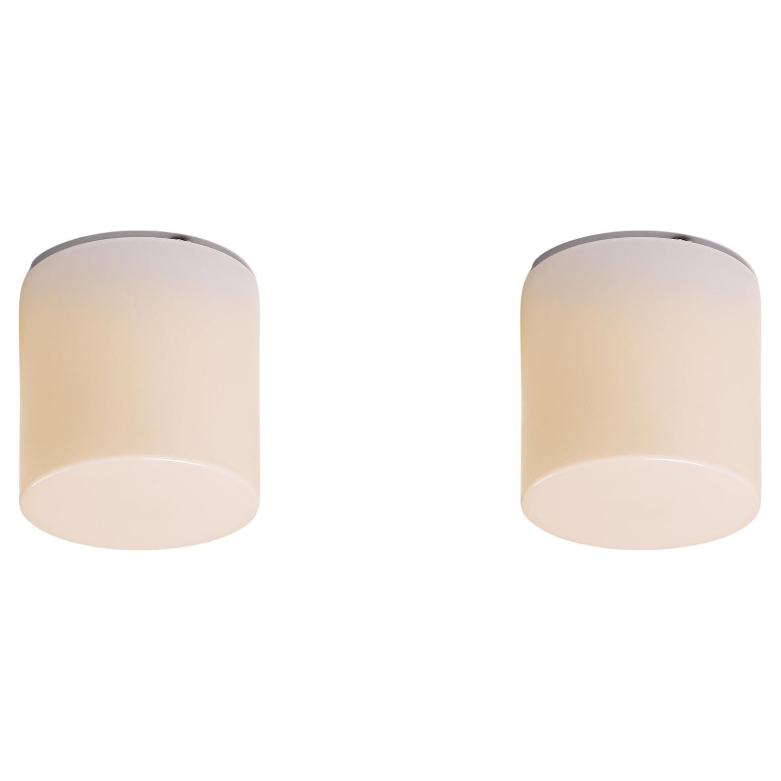 Paavo Tynell Pair of ‘80112-25’ Ceiling Lamps in White Opaline Glass, 1950s