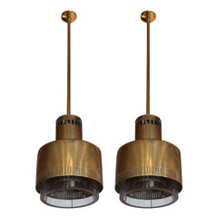 Kay Korbing for Lyfa pair of brass & glass midcentury pendants, Denmark 60