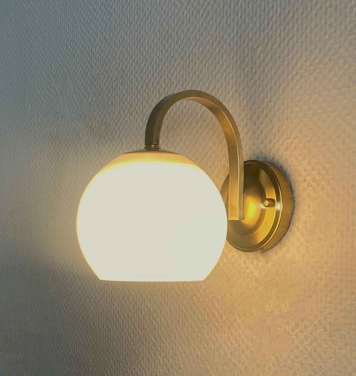 Paavo Tynell Pair of Brass Opaline Glass Wall Lights Sconces, Finland, 1950s For Sale 5