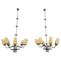 Paavo Tynell Pair Of Commissioned Chandeliers, Brass & Glass, Taito Oy 1950s