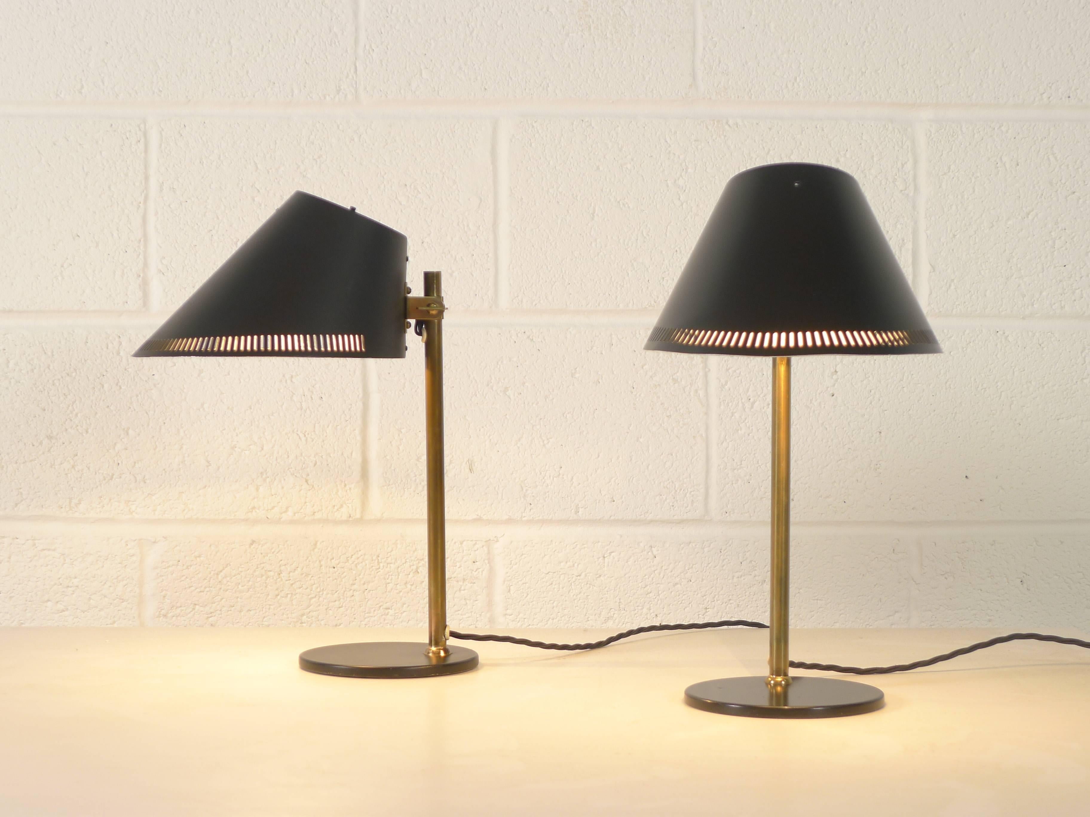 Paavo Tynell, Pair of Desk Lamps with Black Enamel Shades, Idman Production 4