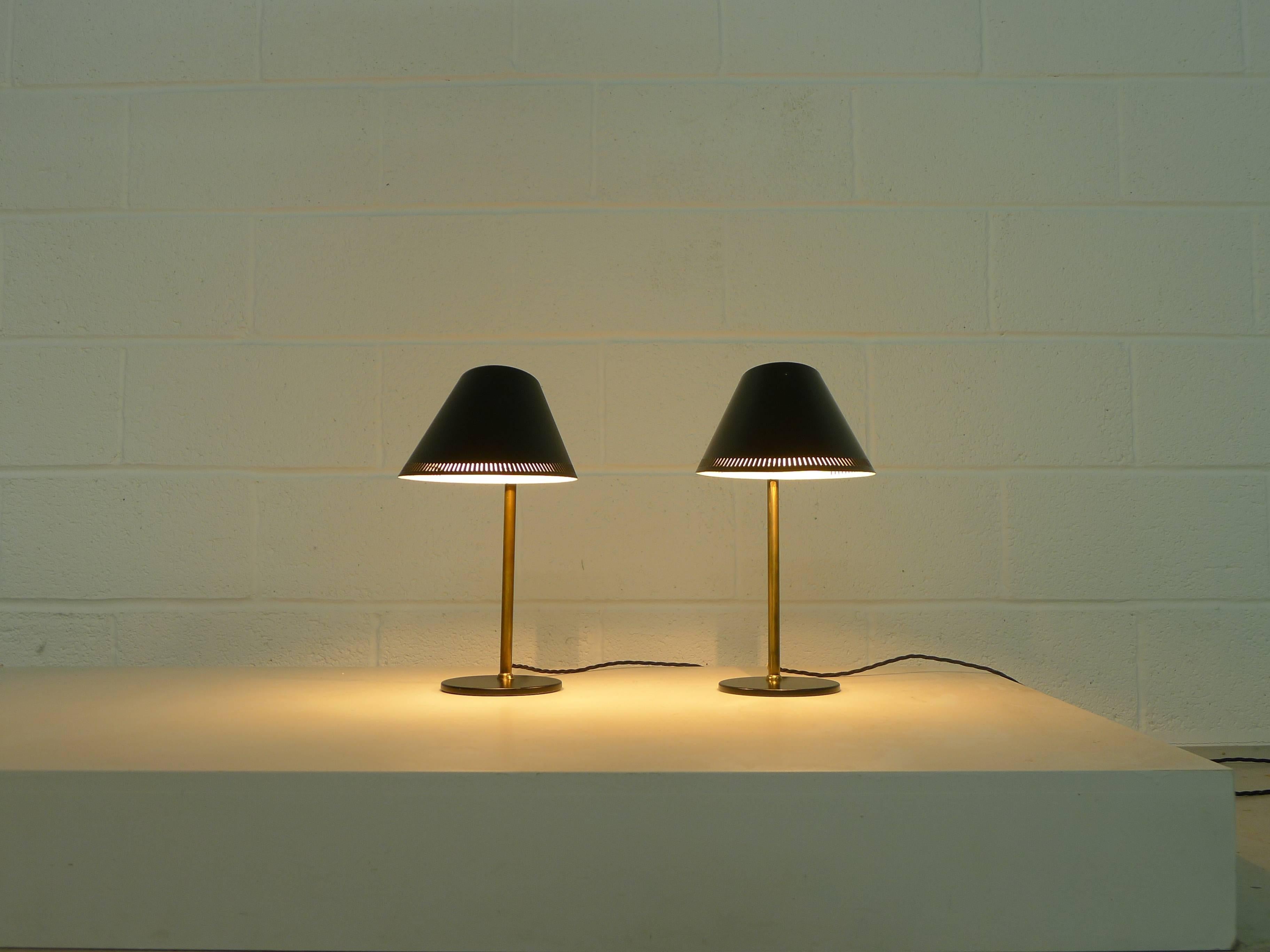 Paavo Tynell, Pair of Desk Lamps with Black Enamel Shades, Idman Production 5