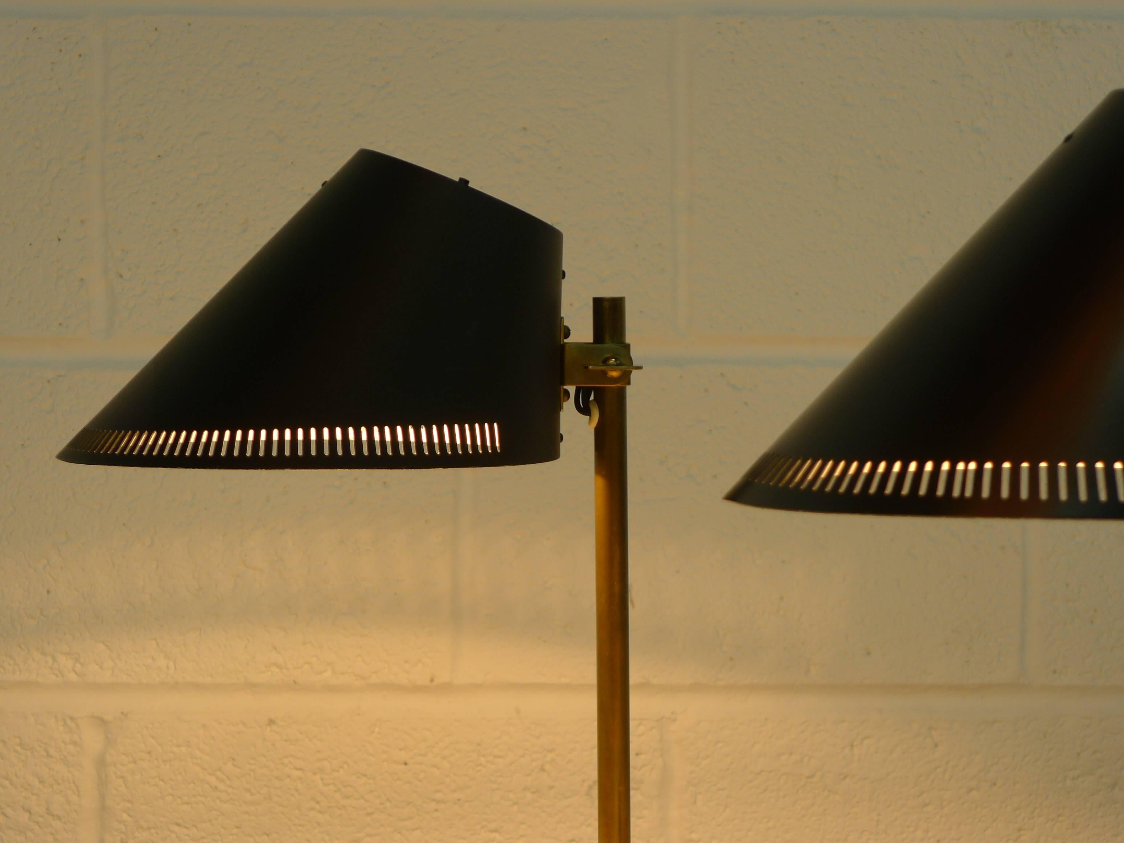 Paavo Tynell, Pair of Desk Lamps with Black Enamel Shades, Idman Production 1