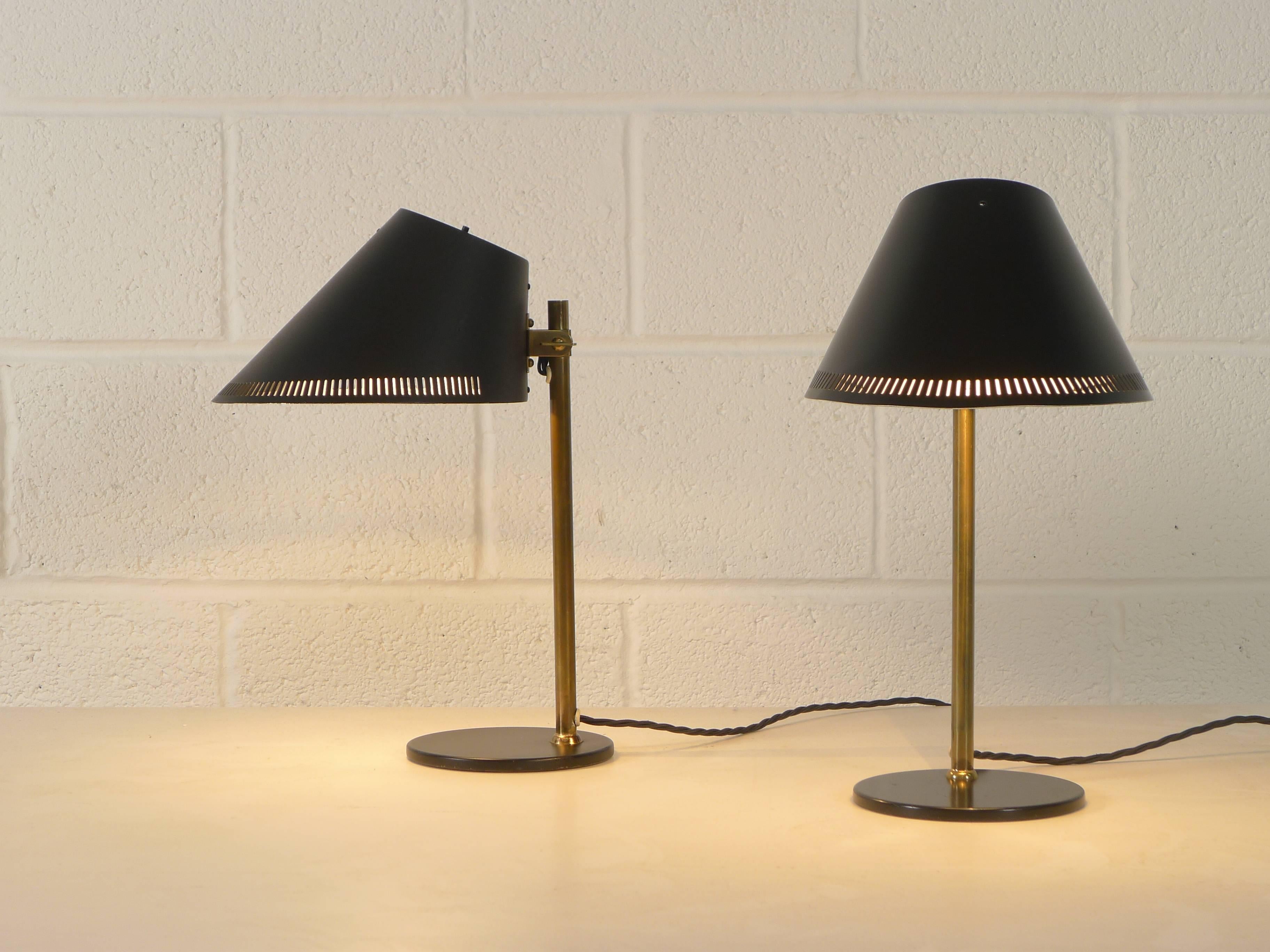 Paavo Tynell, Pair of Desk Lamps with Black Enamel Shades, Idman Production 2