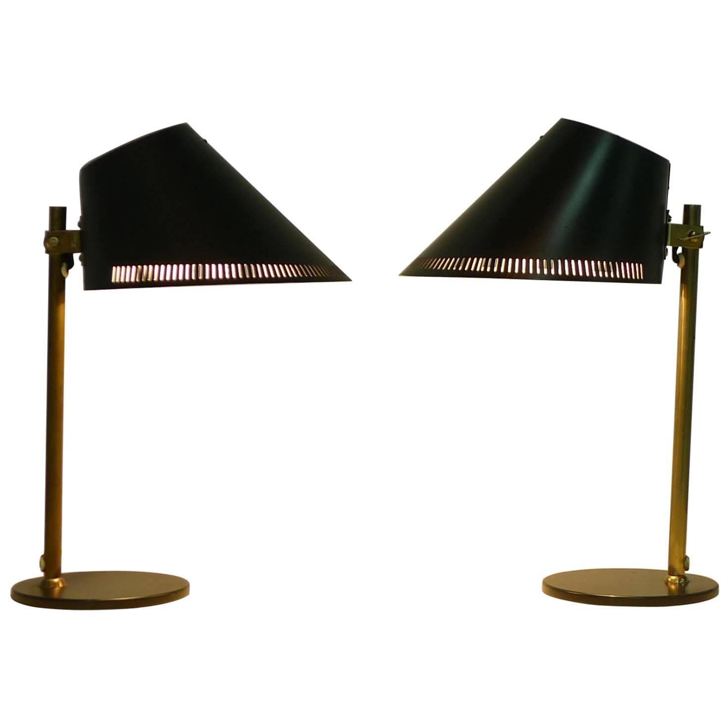 Paavo Tynell, Pair of Desk Lamps with Black Enamel Shades, Idman Production