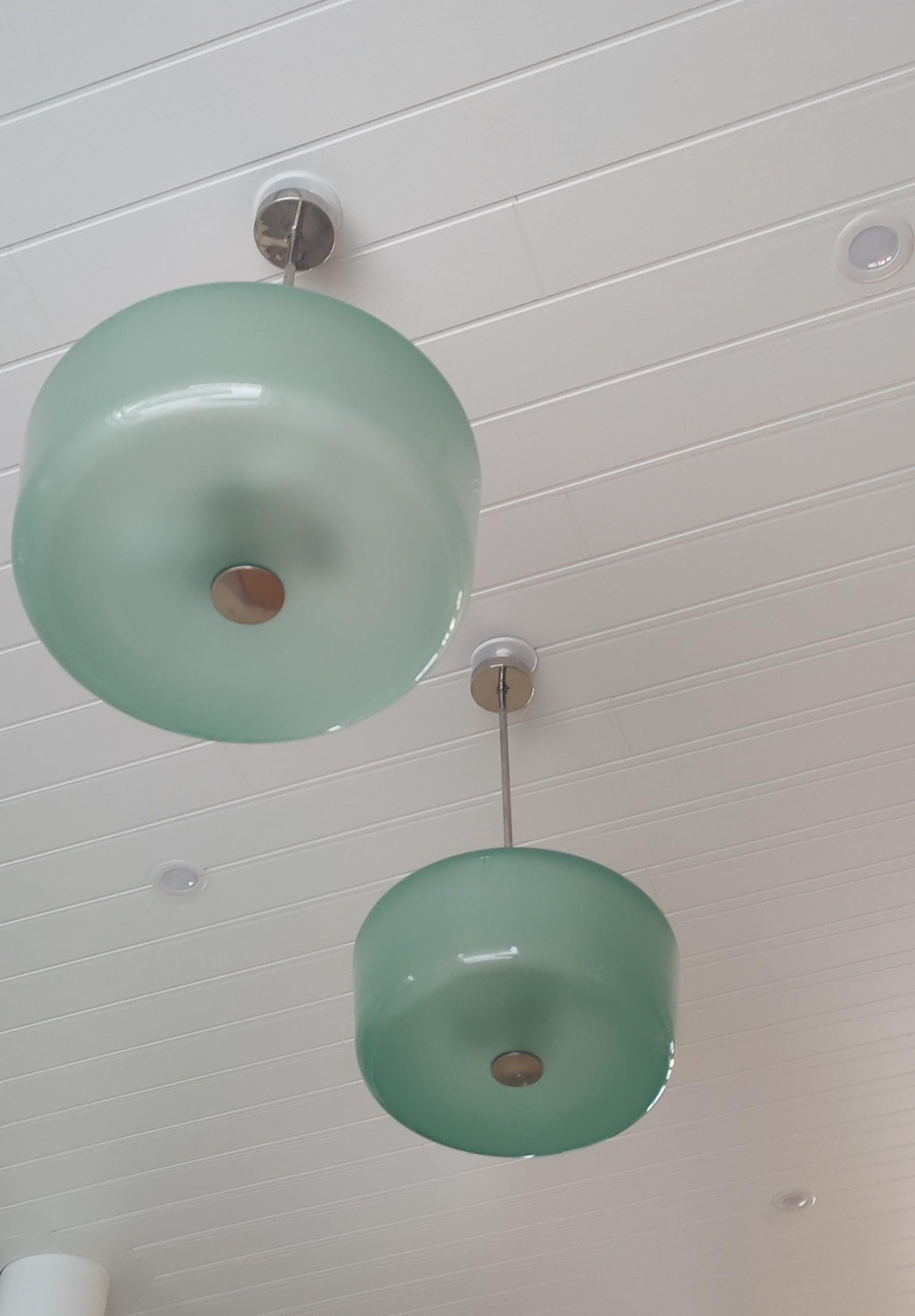 Mid-Century Modern Paavo Tynell Pair of Green Unique Ceiling Lamps For Sale
