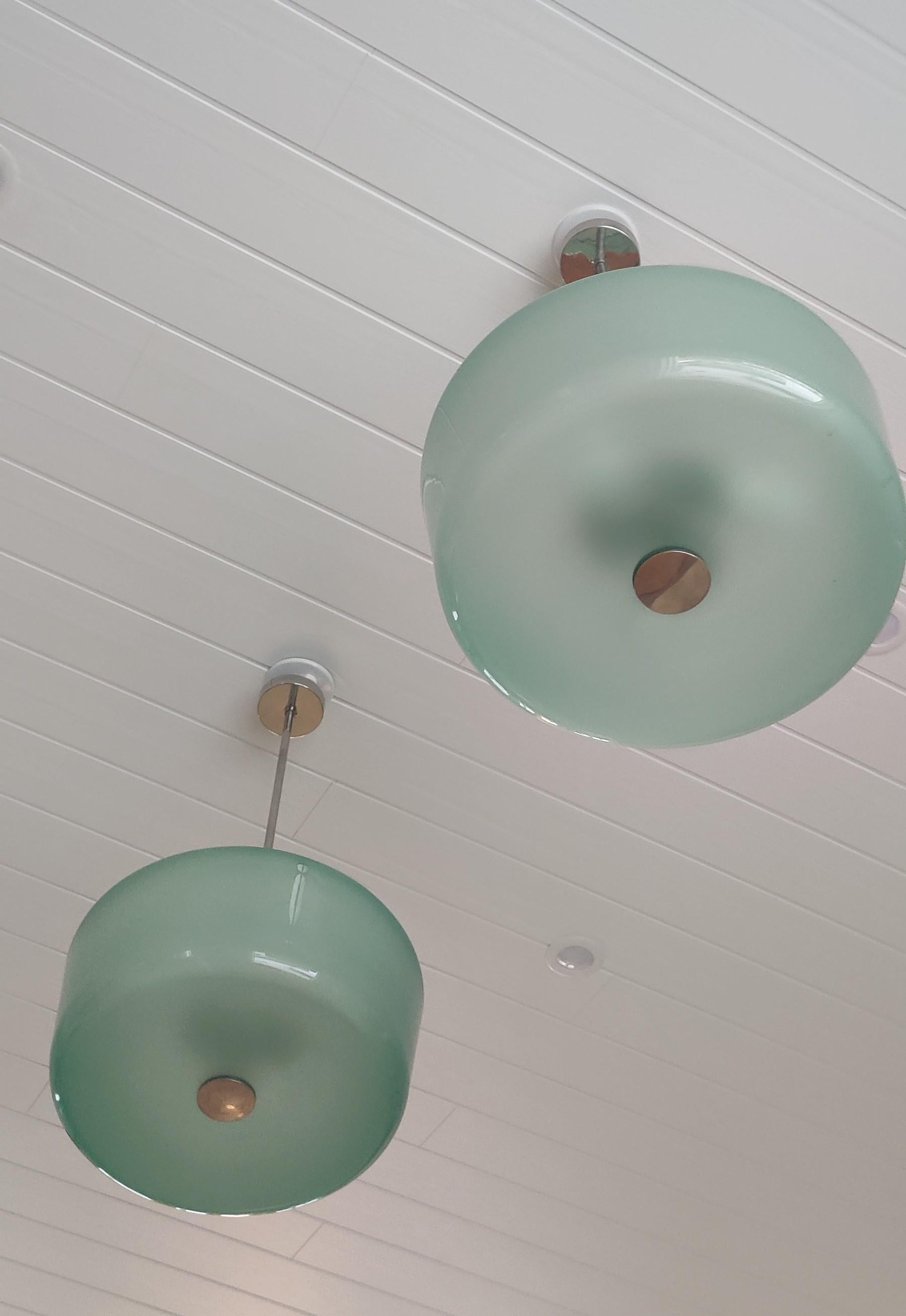 Finnish Paavo Tynell Pair of Green Unique Ceiling Lamps For Sale