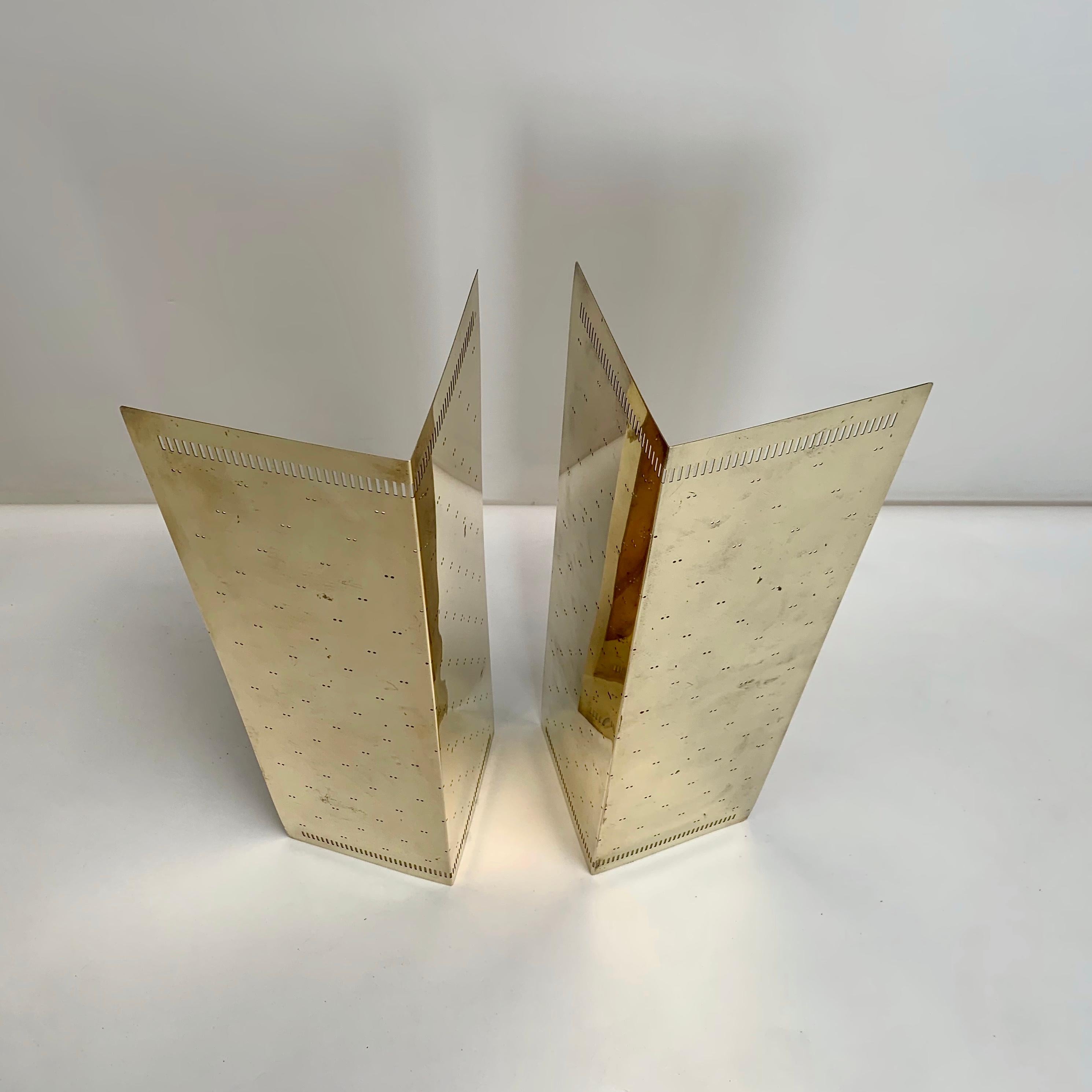  Paavo Tynell Rare Pair Of Large Perforated Brass Sconces, circa 1960, Finland. 1