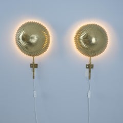 Paavo Tynell Pair of Large Seashell Wall Scones in Full Brass, Taito 1950s