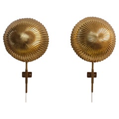 Paavo Tynell Pair of Large Seashell Wall Scones in Full Brass, Taito 1950s
