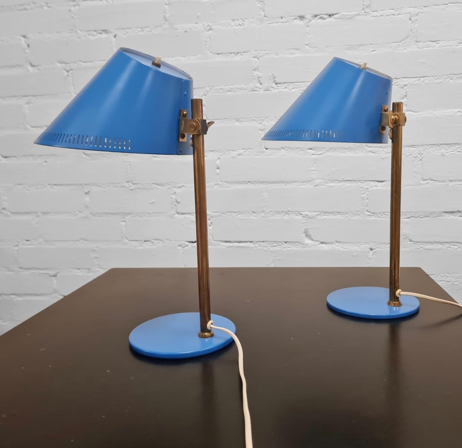 Finnish Paavo Tynell Pair of Table Lamps Model 9227 in Blue, Idman For Sale