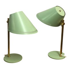 Paavo Tynell Pair of Table Lamps Model 9227 In Teal/Light Green, Taito/Idman