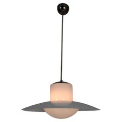 Paavo Tynell Pendant, Chromed Metal, Painted Shade, & Opaline Glass, 1950s