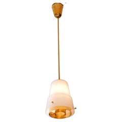 Paavo Tynell pendant in opal glass & brass circa 1950, Idman.