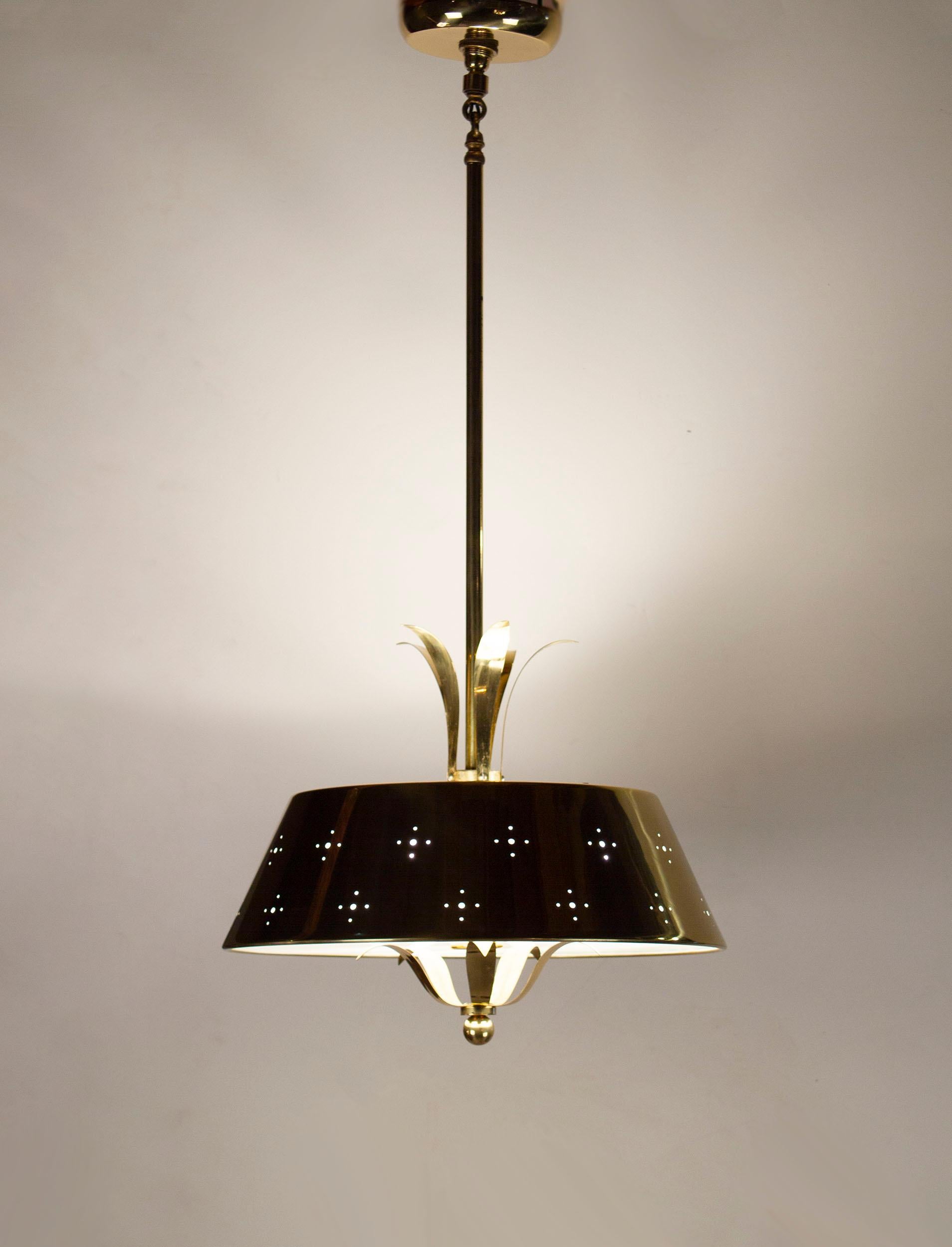 Mid-Century Modern Paavo Tynell Pendant Lamps in Perforated Brass for Litecraft Mfg Corp, Set of 4