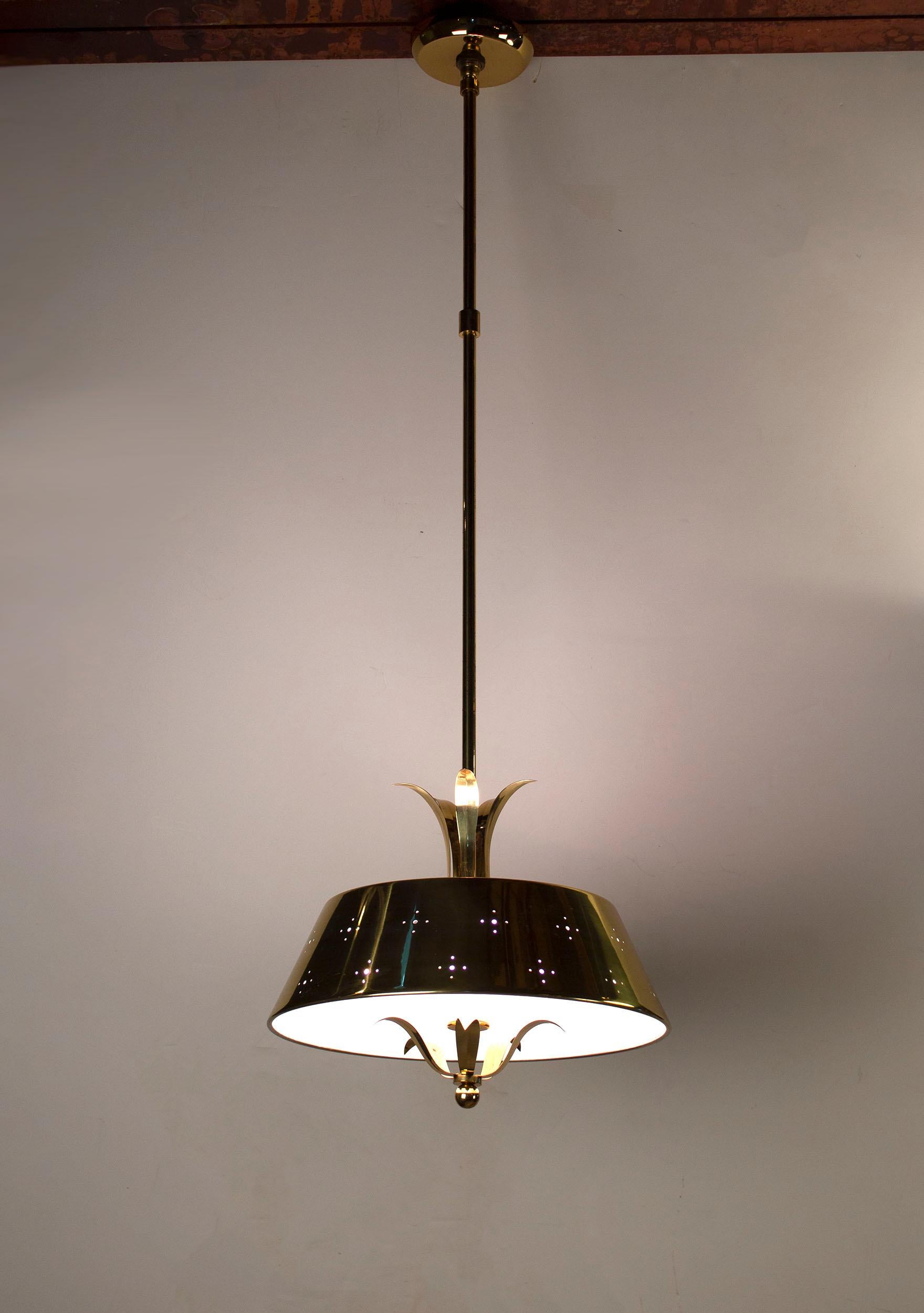 20th Century Paavo Tynell Pendant Lamps in Perforated Brass for Litecraft Mfg Corp, Set of 4