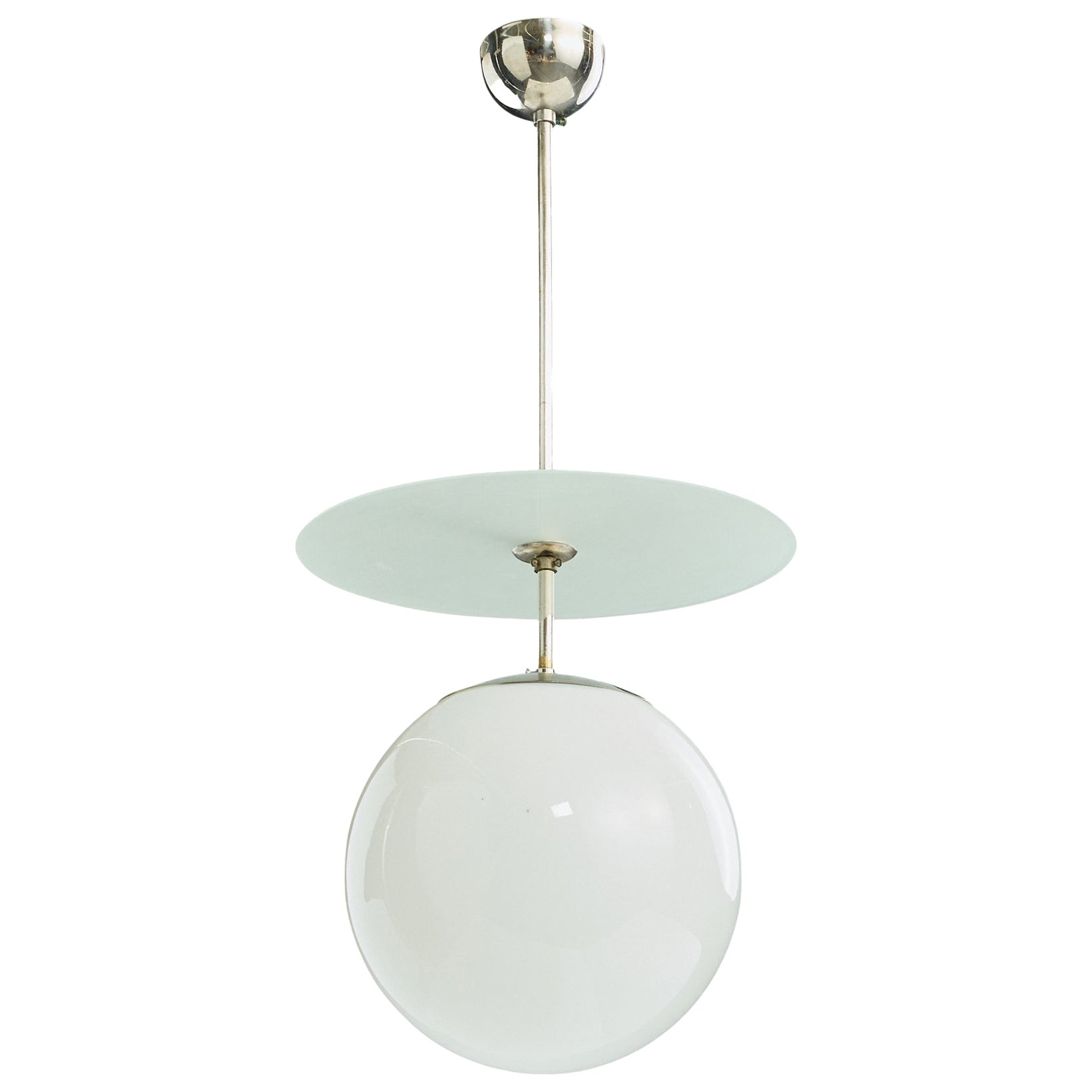 Paavo Tynell, Pendant Light, Glass, Chrome, Finland, 1930s