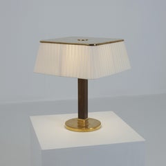 Paavo Tynell Perforated Brass, Fabric, & wooden Table Lamp 5066, Taito 1950s