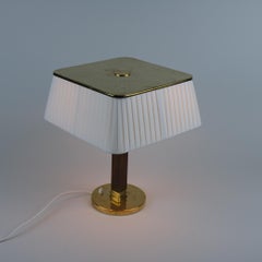 Paavo Tynell Perforated Brass, Silk & Wooden Table Lamp, Model 5066, Taito 1950s