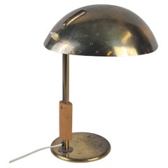 Paavo Tynell Perforated Brass & Wooden Handle Table Lamp Model 9216, Taito 1950s