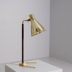 Paavo Tynell Perforated Horseshoe Table Lamp 9224 in Brass & Leather Taito 1950s