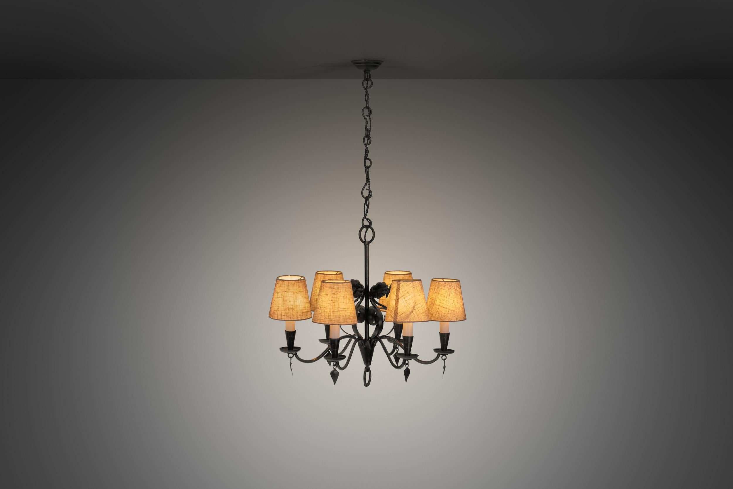 Finnish Paavo Tynell “R4/1704” Wrought Iron Chandelier for Taito, Finland 1930s For Sale
