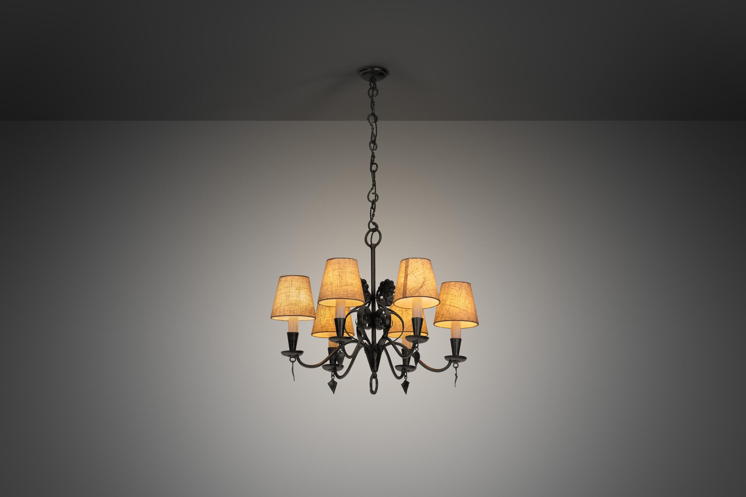 Mid-20th Century Paavo Tynell “R4/1704” Wrought Iron Chandelier for Taito, Finland 1930s For Sale