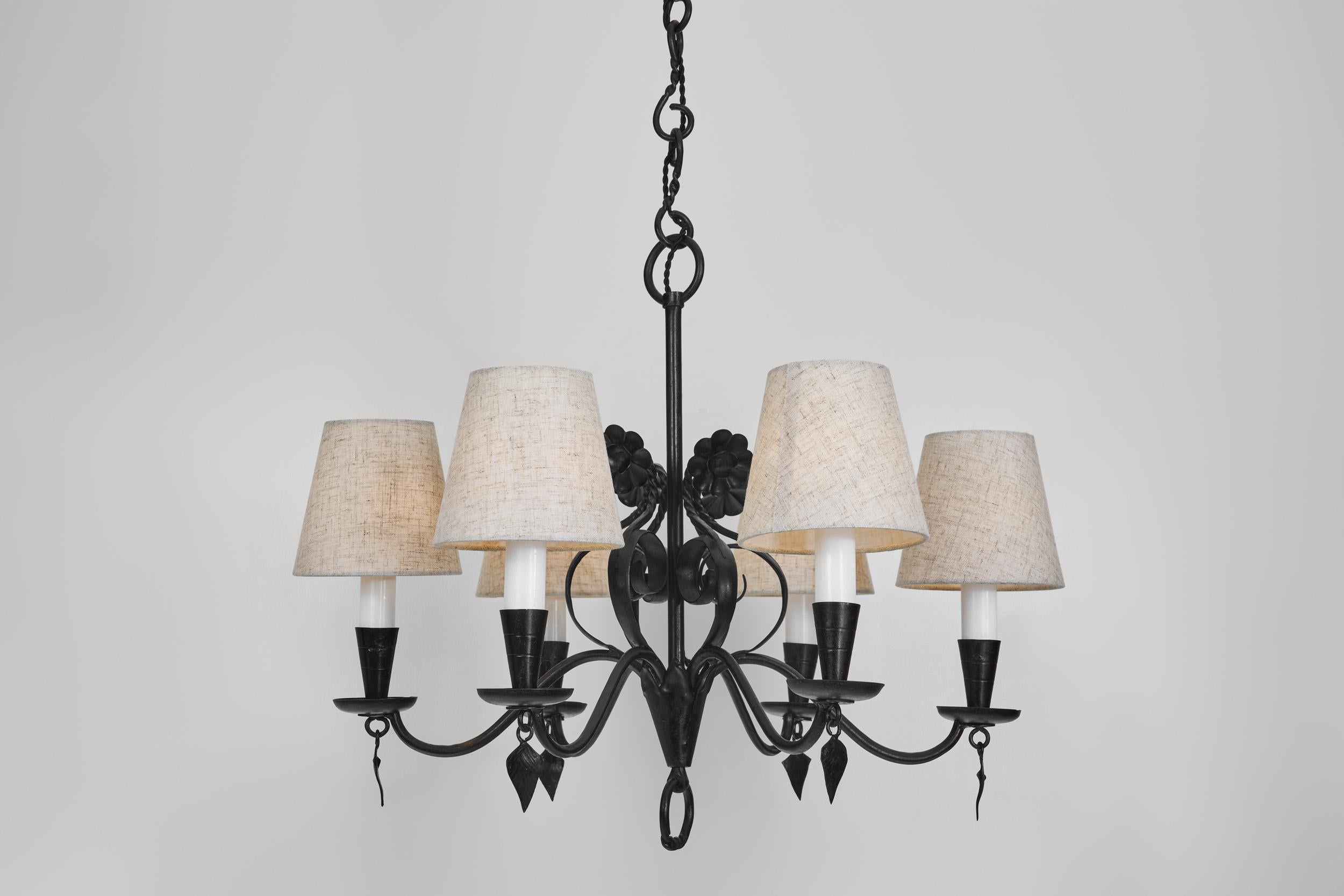 Fabric Paavo Tynell “R4/1704” Wrought Iron Chandelier for Taito, Finland 1930s For Sale