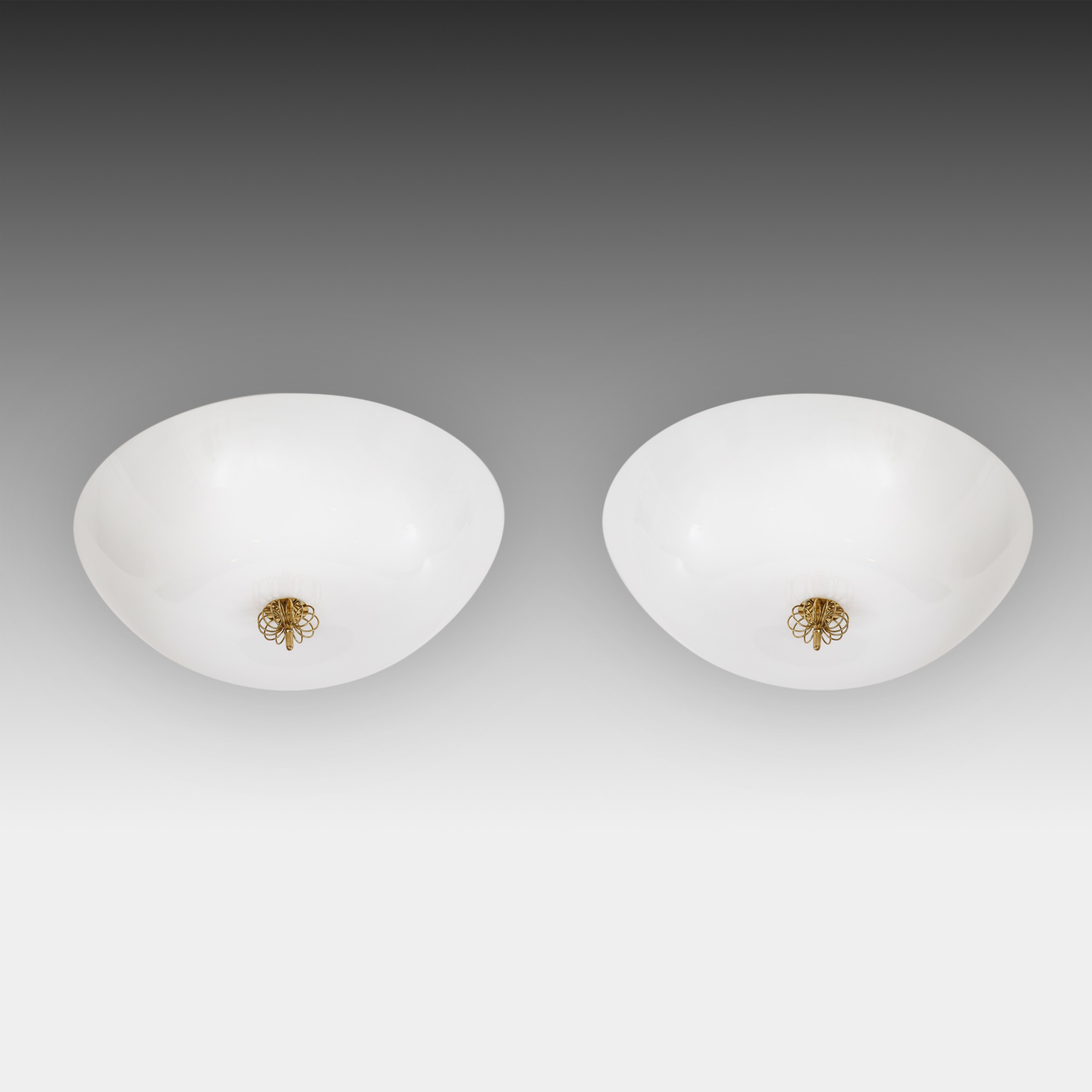Mid-Century Modern Paavo Tynell Rare Flush Mount Ceiling Lights Model 2093, Finland, 1950s For Sale
