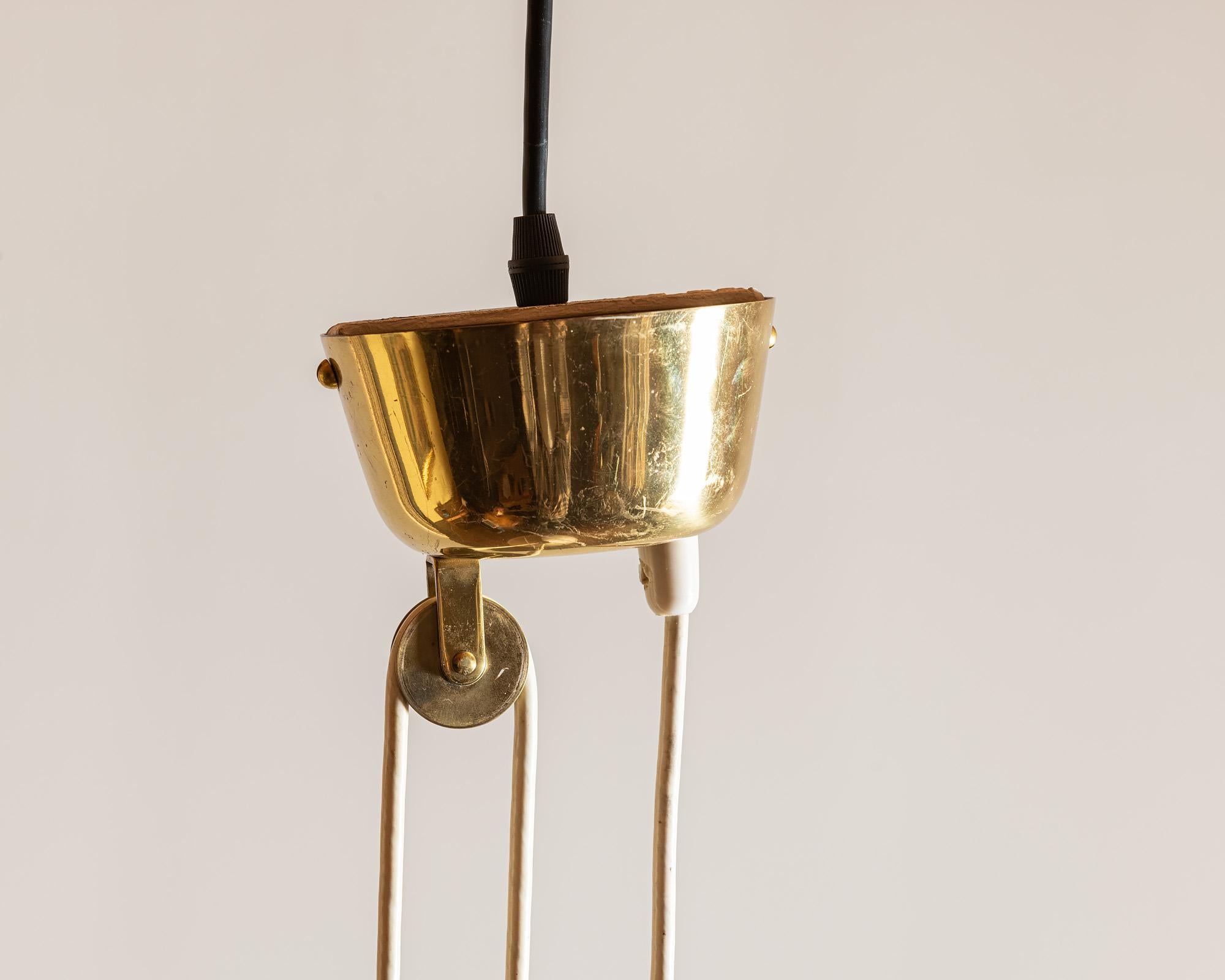 Paavo Tynell Rare Linen and Brass Pendant Lamp for Taito Oy, 1940s In Good Condition In Sylacauga, AL